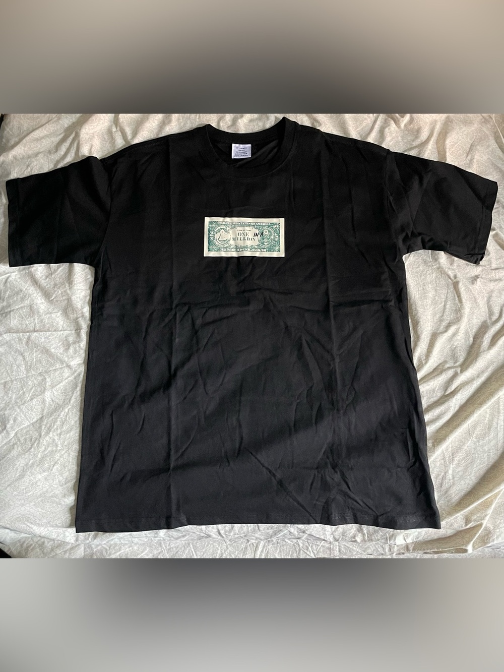 Vetements Black Short Sleeve Tee with Money Graphic